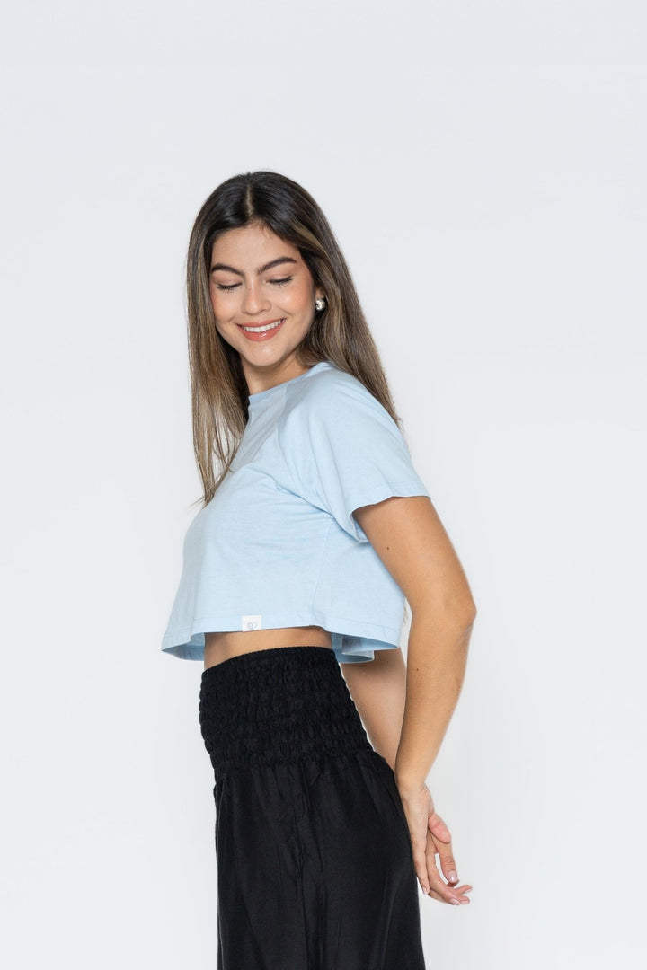 Camiseta Crop Top Azul Cielo - Pantsforlove Pantalones anchos, pantalones yoga