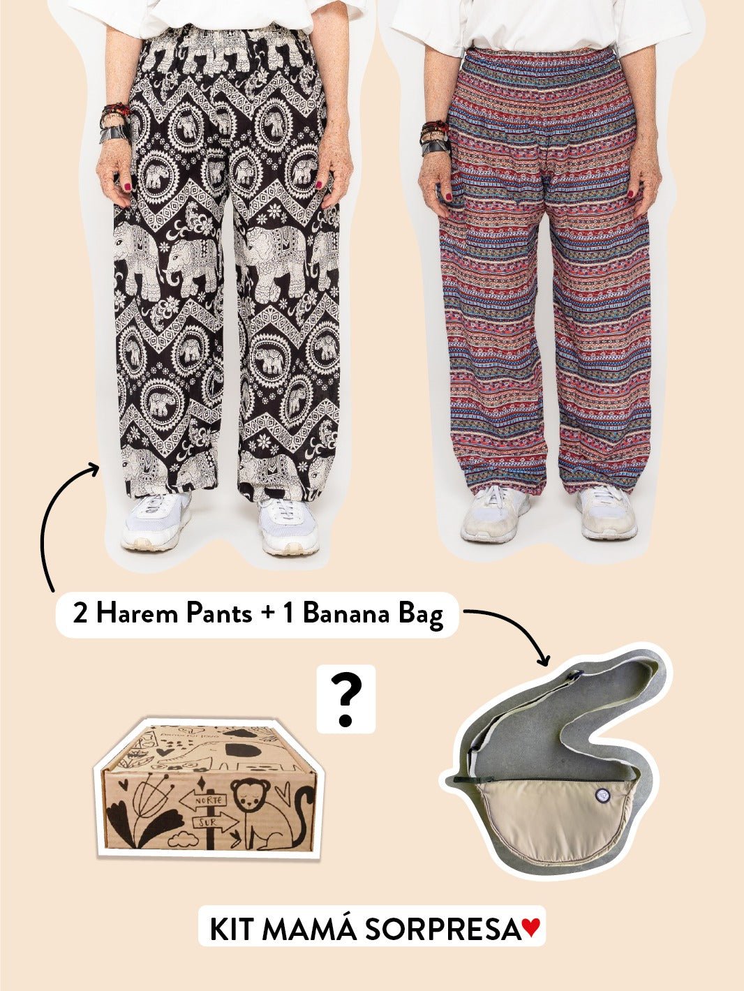 KIT MAMÁ SORPRESA: 2 HAREM PANT + 1 BANANA BAG - Pantsforlove Pantalones anchos, pantalones yoga