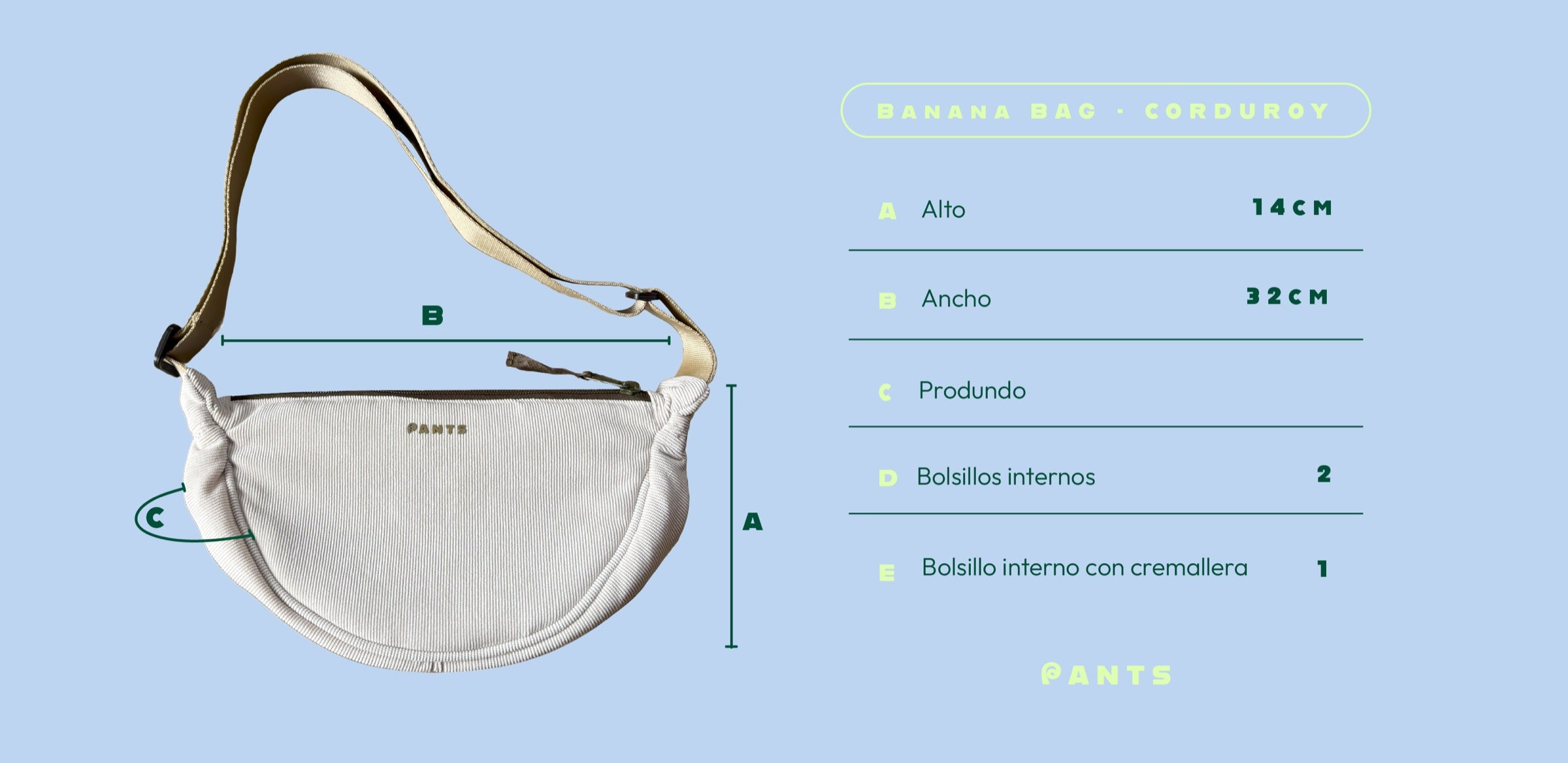 Guía de tallas 🍌 Banana Bag · Corduroy 🐘 Negra