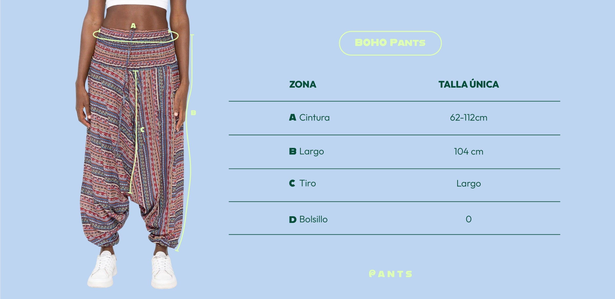 Guía de tallas Pantalón Boho Hamsa Vida