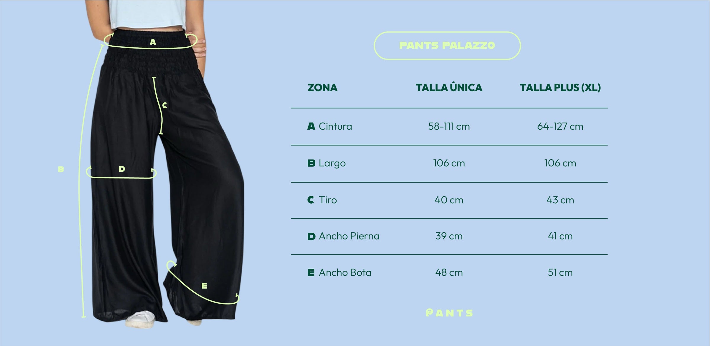 Guía de tallas NUEVO: Pantalón Palazzo Azul Pacífico